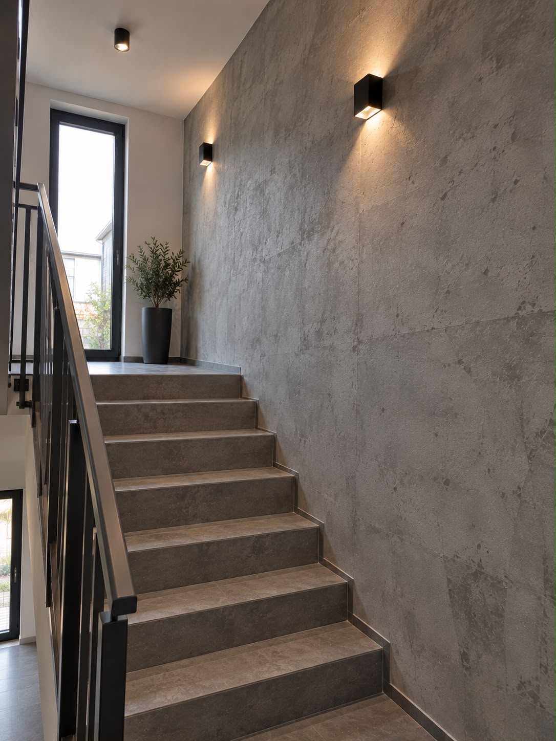 Treppenhaus mit fugenloser Wandfläche in Beton-Optik